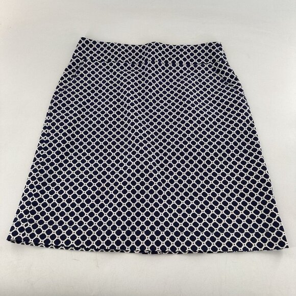 Chadwicks Of Boston 8 Geometric Print Navy White Cotton Blend Skirt Side Pockets - Picture 11 of 12